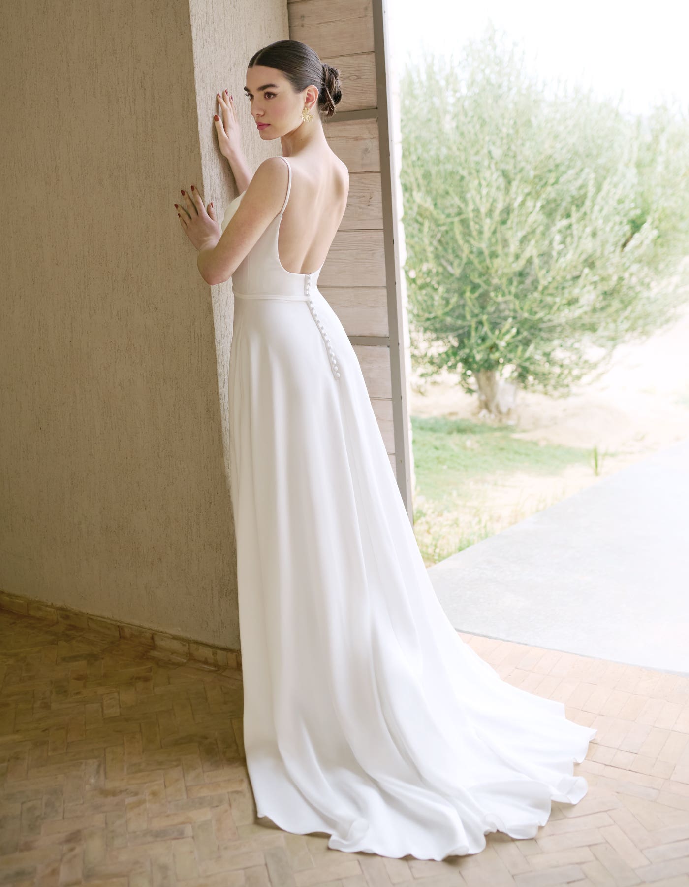 Alber a simple slim A-line with cowl neck | wed2b Alber a simple slim A-line with cowl neck | wed2b
