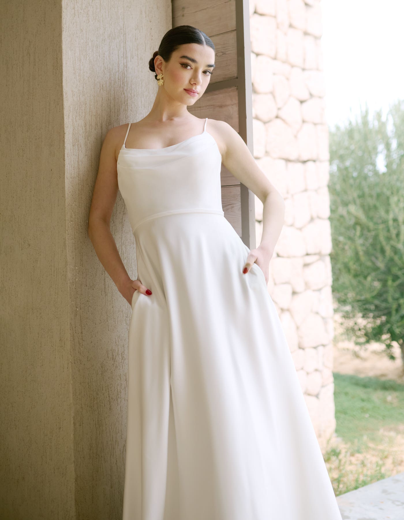 Alber a simple slim A-line with cowl neck | wed2b Alber a simple slim A-line with cowl neck | wed2b