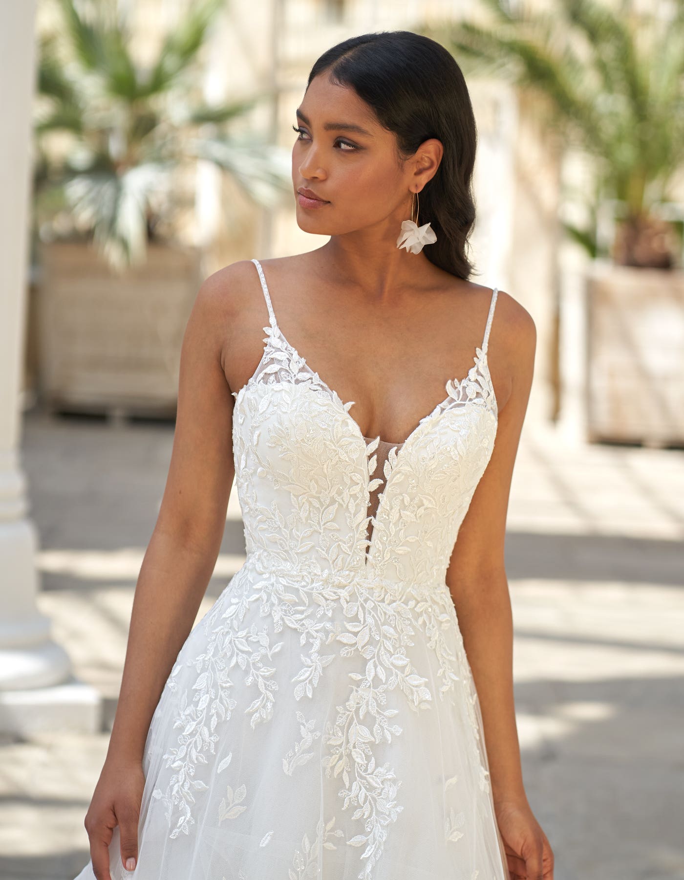 ALBIONA a plunging A-line with botanical embroidery | wed2b ALBIONA a plunging A-line with botanical embroidery | wed2b
