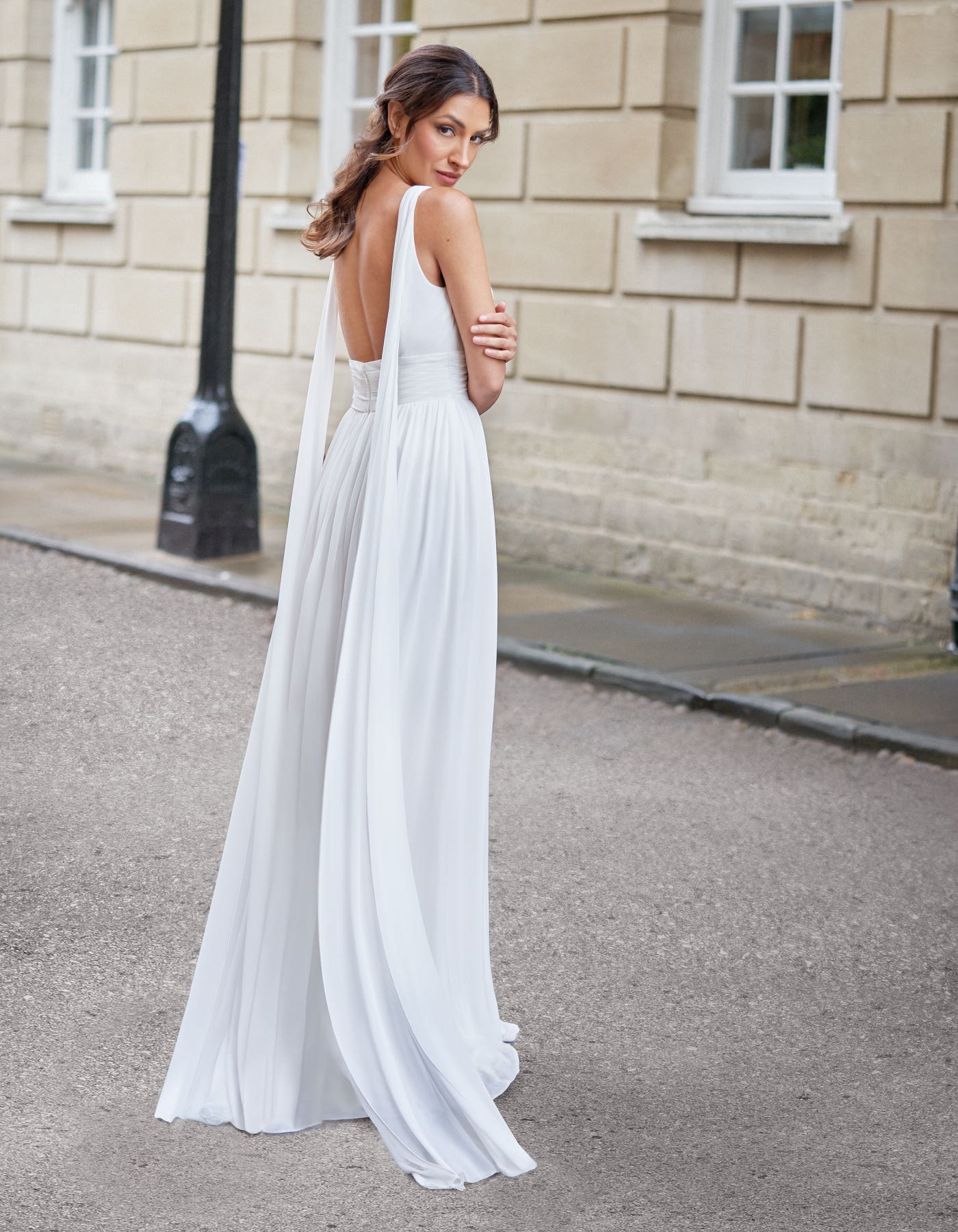 Amala a grecian inspired chiffon gown with shoulder drapes | wed2b Amala a grecian inspired chiffon gown with shoulder drapes | wed2b