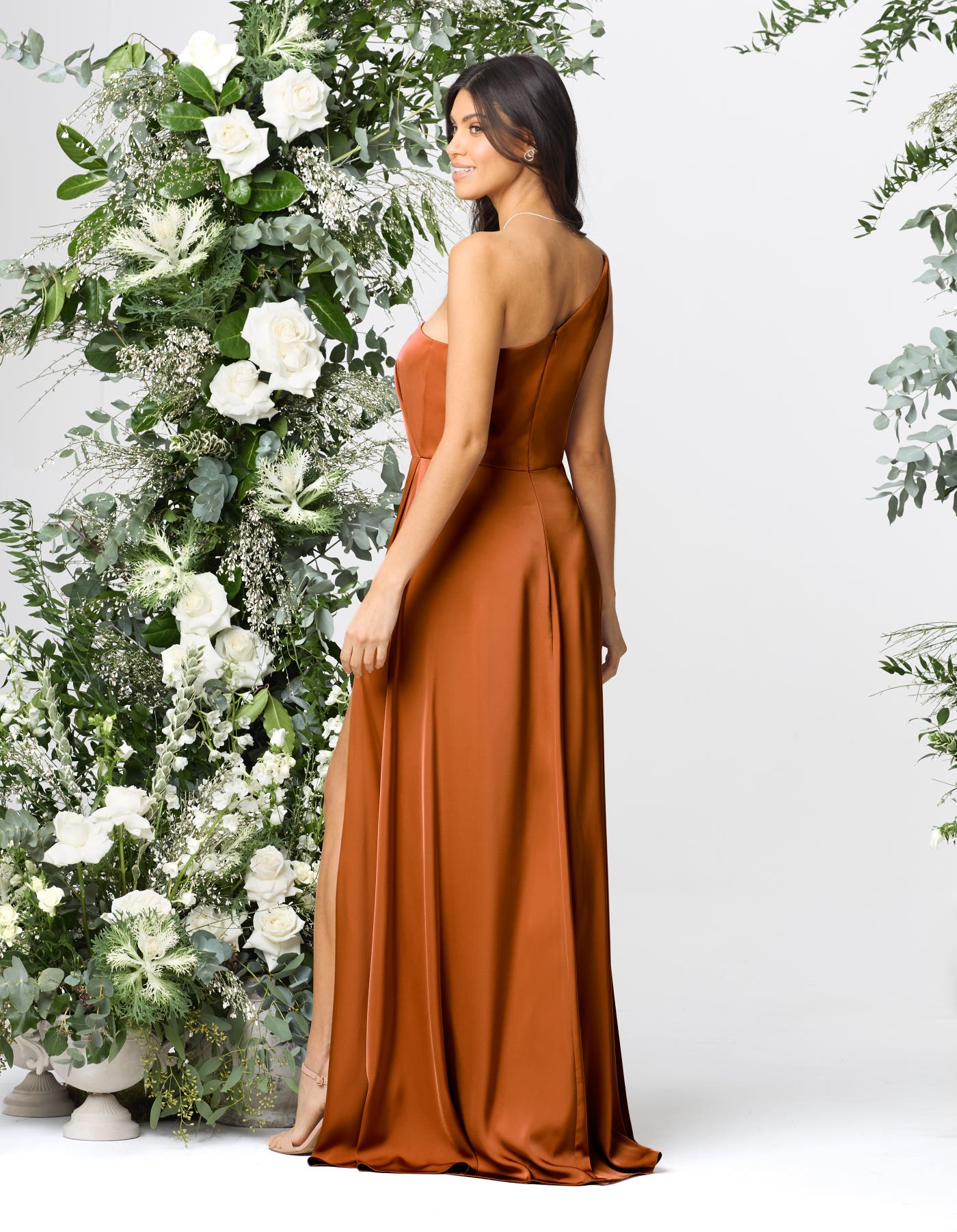 Arta a one-shouldered satin bridesmaids dress with split skirt | wed2b Arta a one-shouldered satin bridesmaids dress with split skirt | wed2b