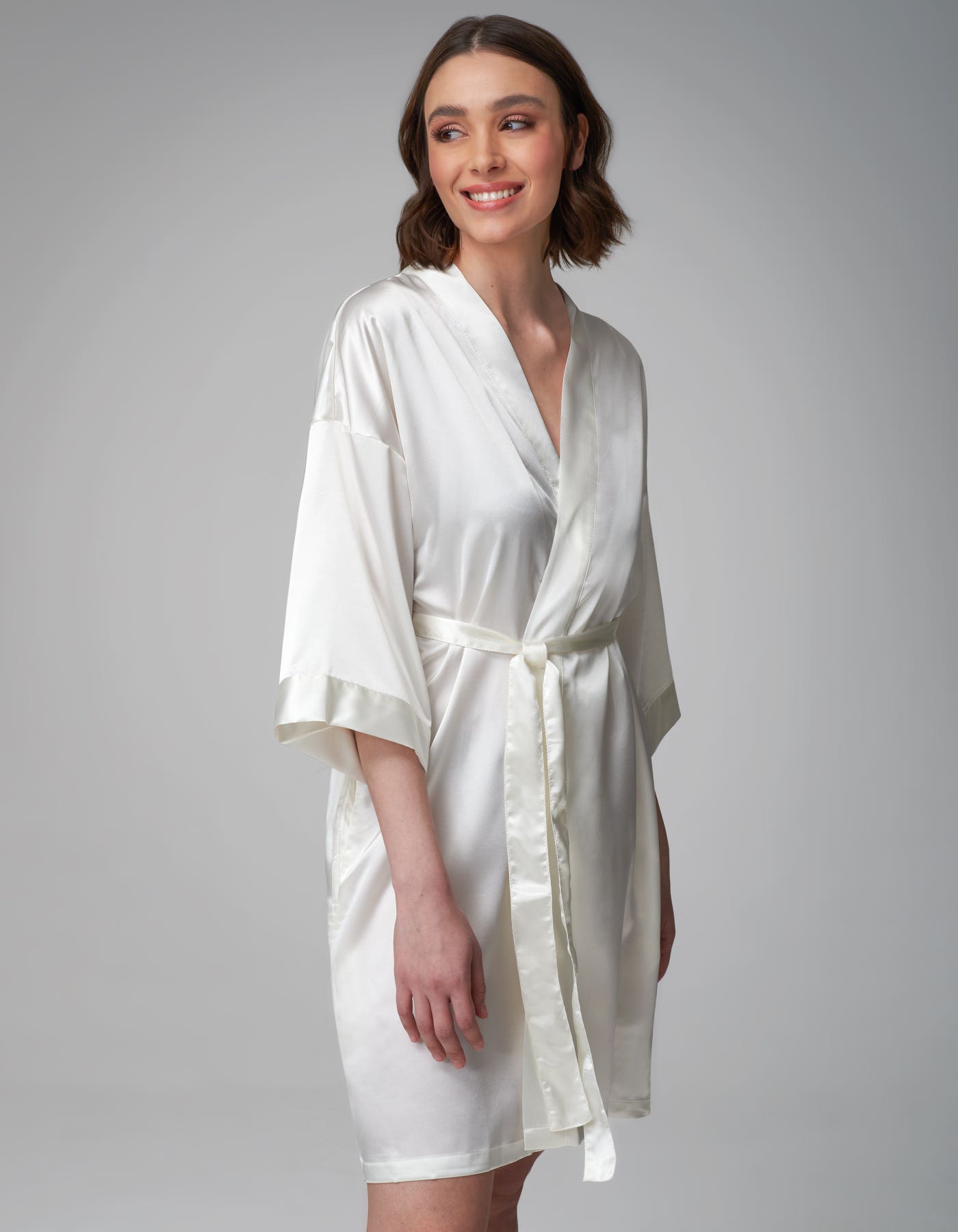 Ivory Bride satin kimono style dressing gown | wed2b Ivory Bride satin kimono style dressing gown | wed2b