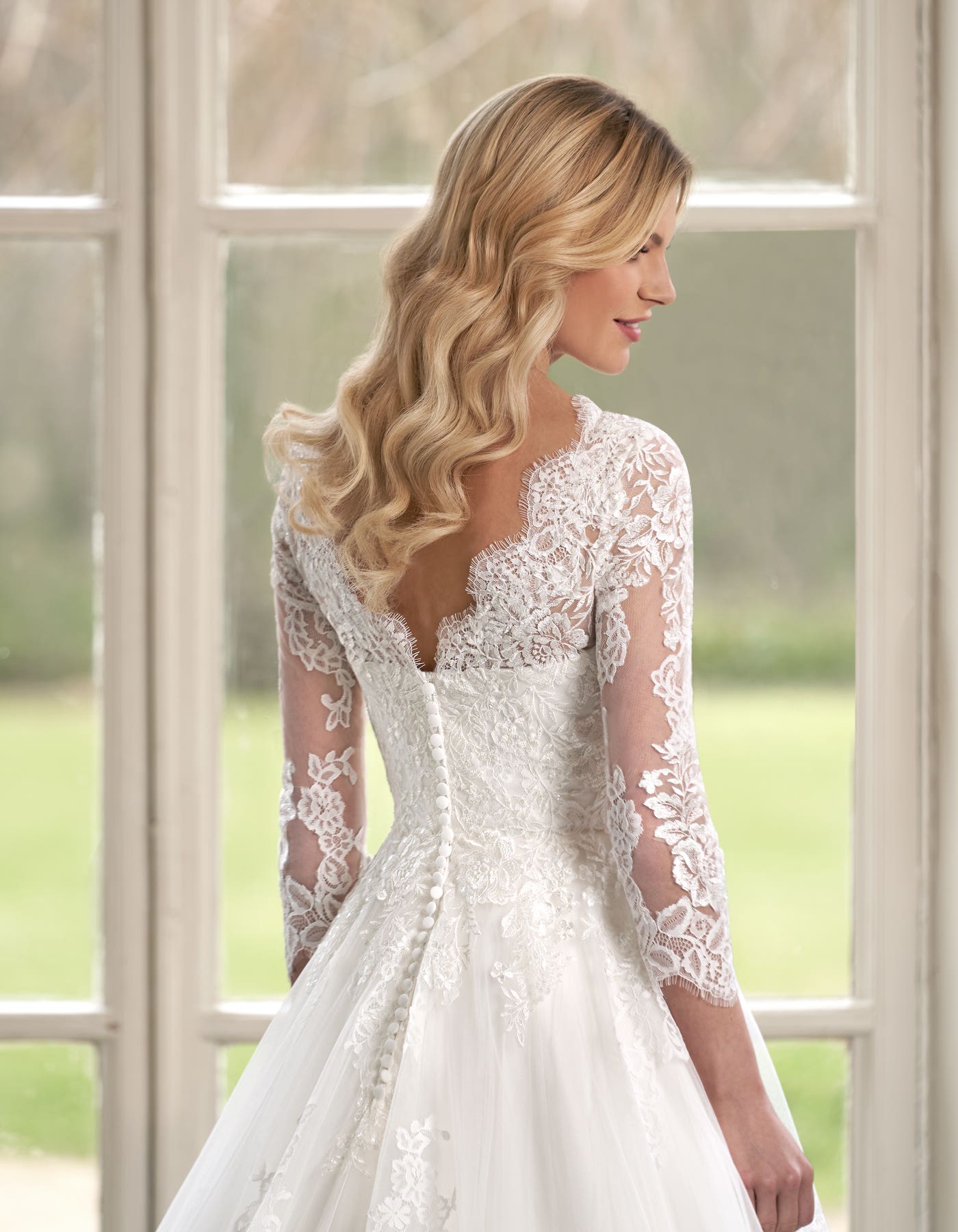 Camelia a modest lace A-line with full-length sleeves | wed2b Camelia a modest lace A-line with full-length sleeves | wed2b
