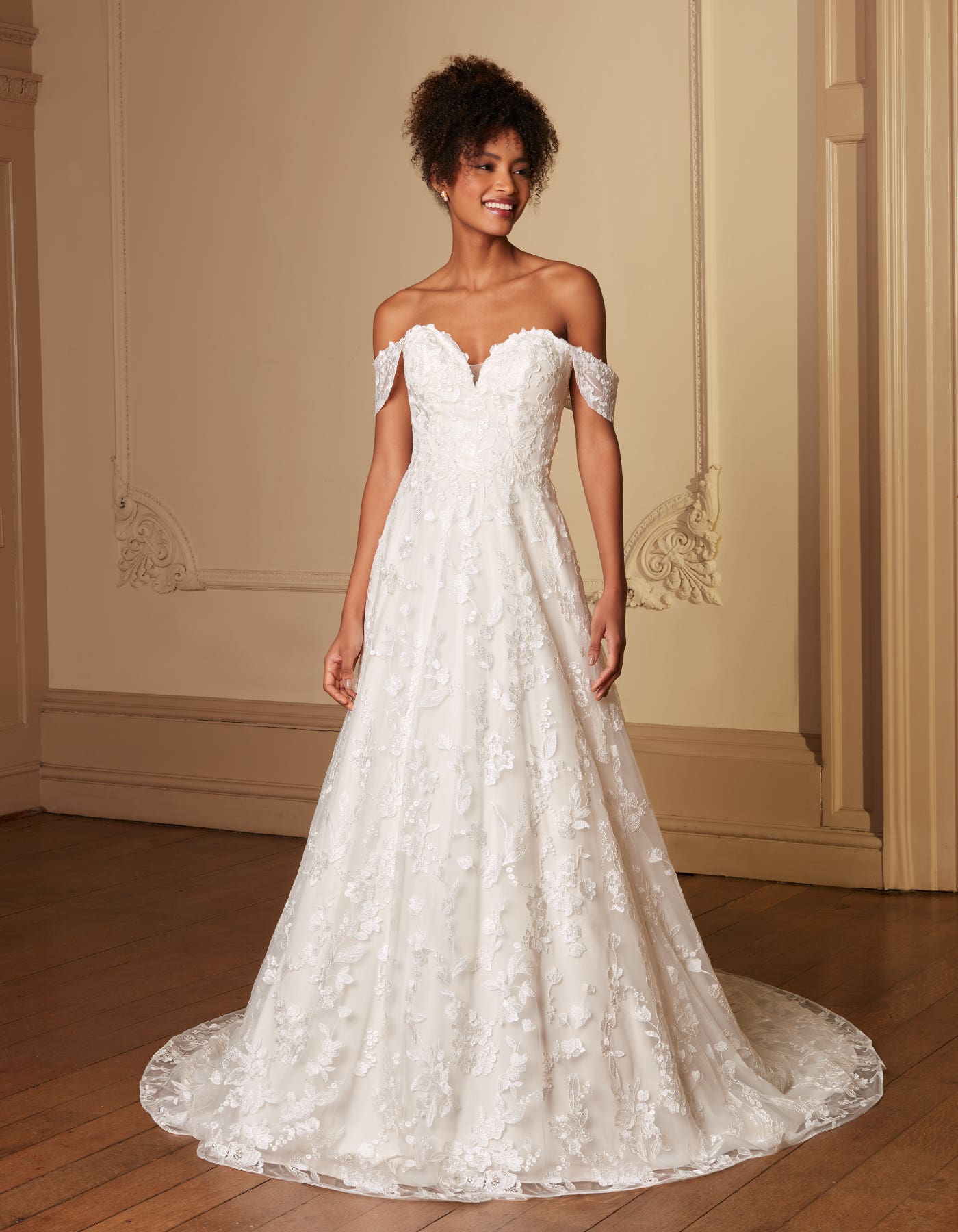 Finch Off-the-shoulder soft A-line with floral lace | wed2b Finch Off-the-shoulder soft A-line with floral lace | wed2b