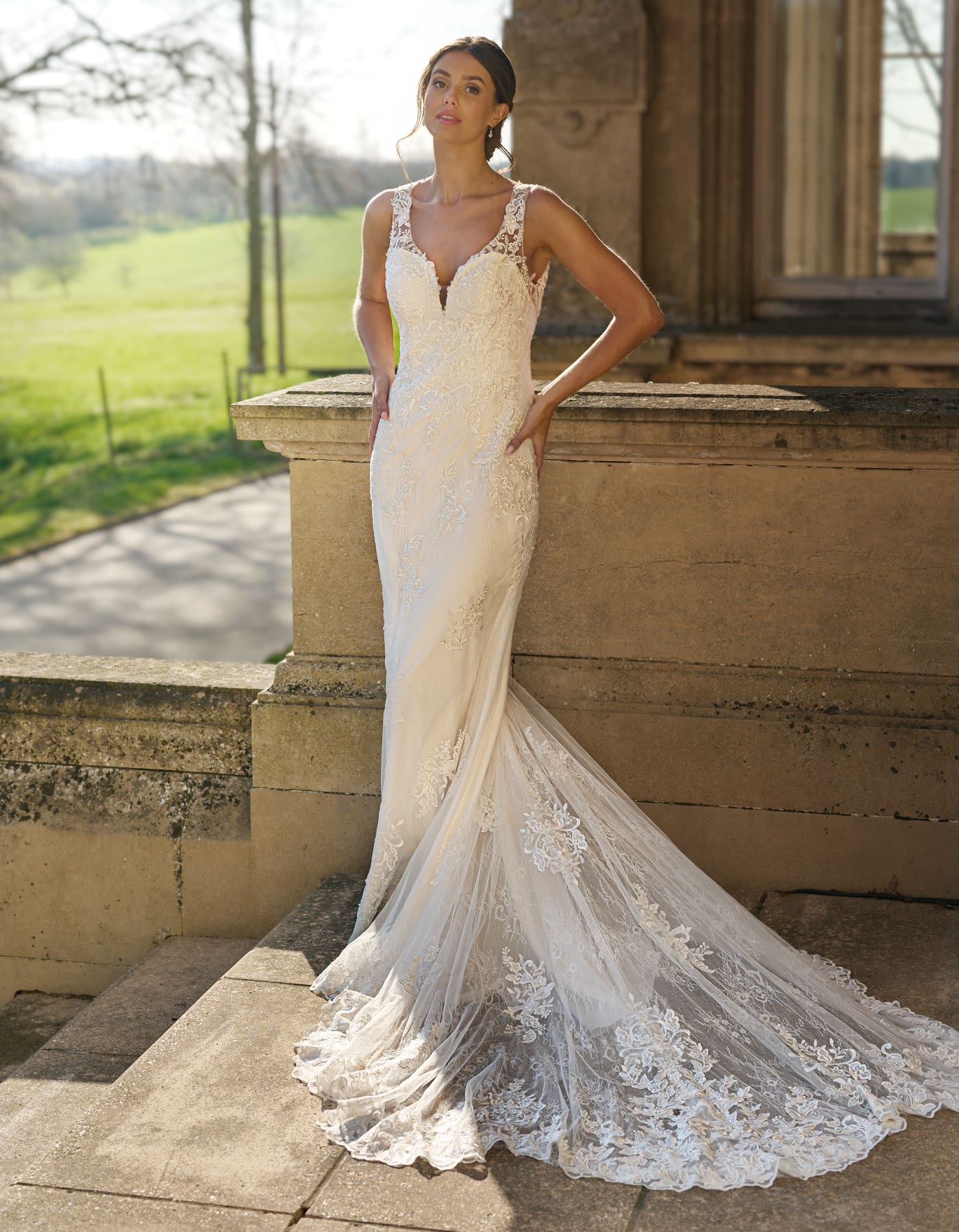 Fynn striking sheath with straps and draped beaded back | wed2b Fynn striking sheath with straps and draped beaded back | wed2b