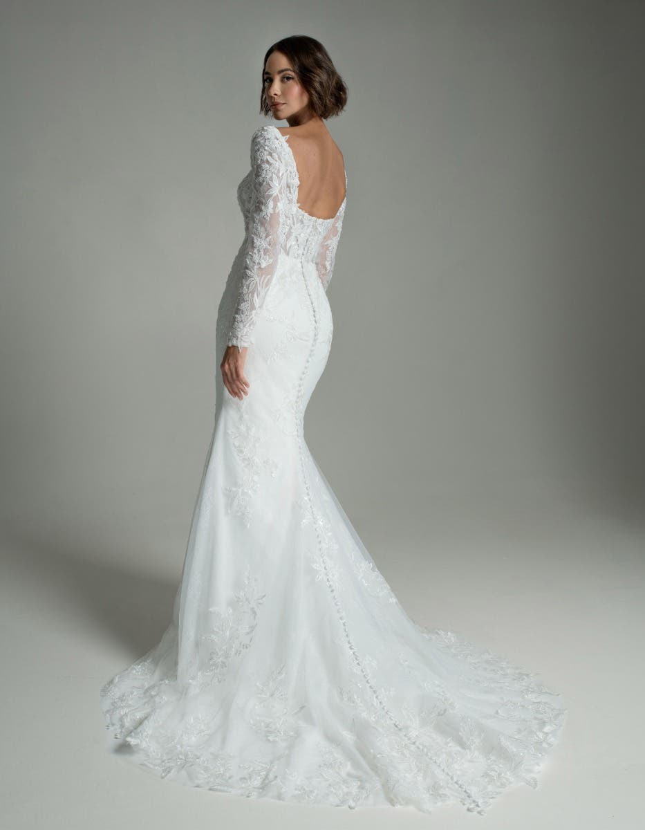 Hollander - a lace sheath with illusion square neckline