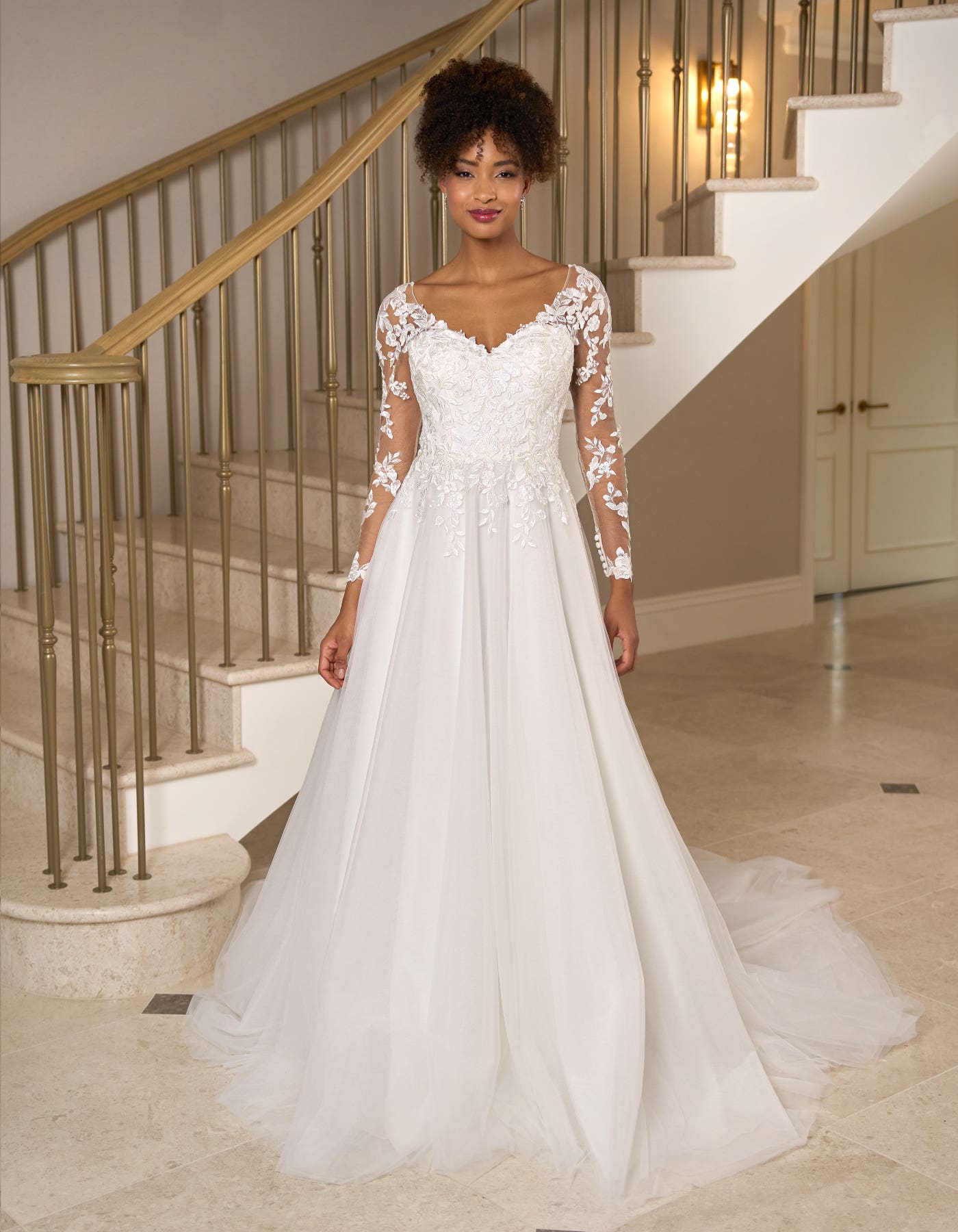 Kaiya a long sleeve A-line with illusion back | wed2b Kaiya a long sleeve A-line with illusion back | wed2b