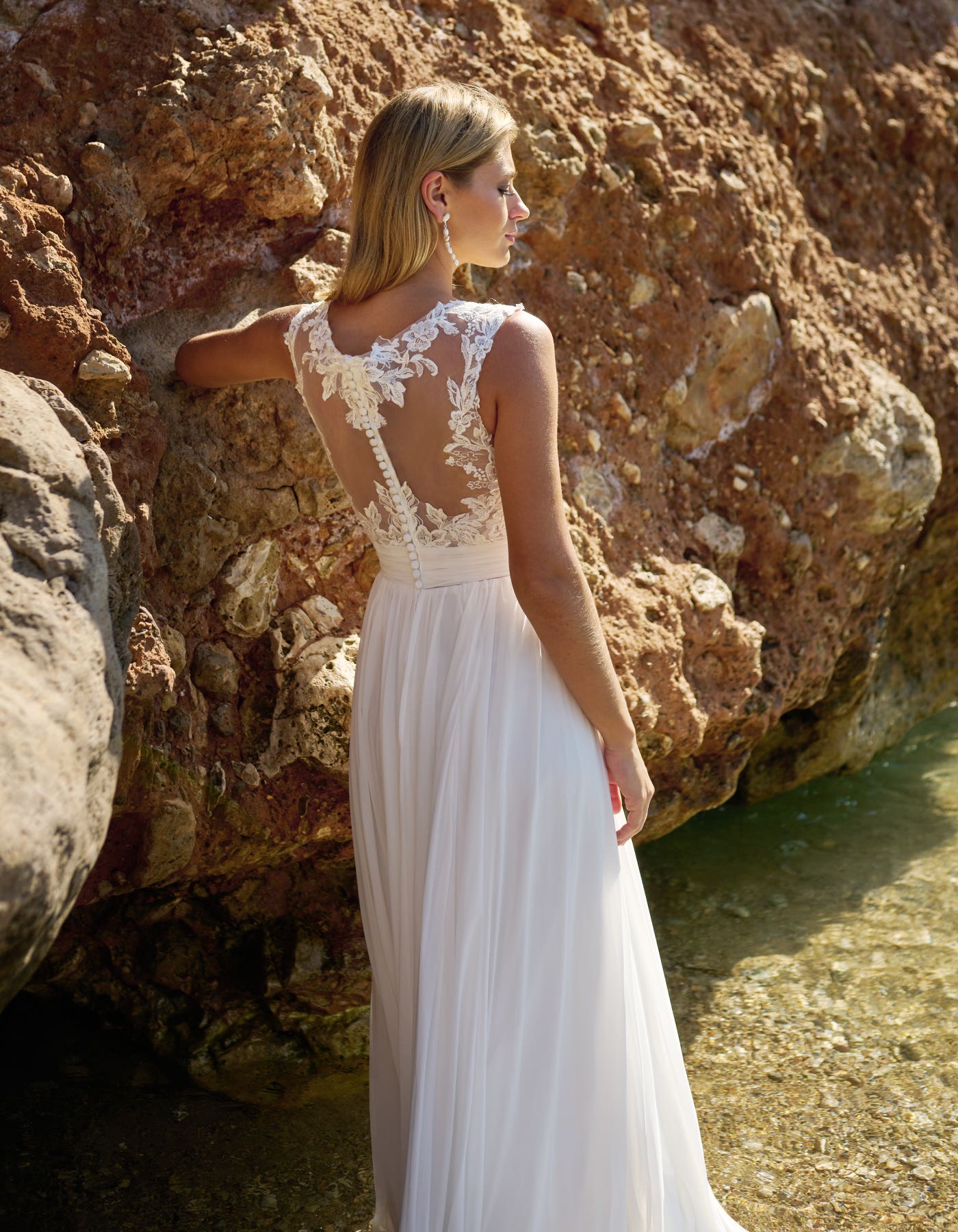 KALILA a grecian inspired slim A-line with split | wed2b KALILA a grecian inspired slim A-line with split | wed2b