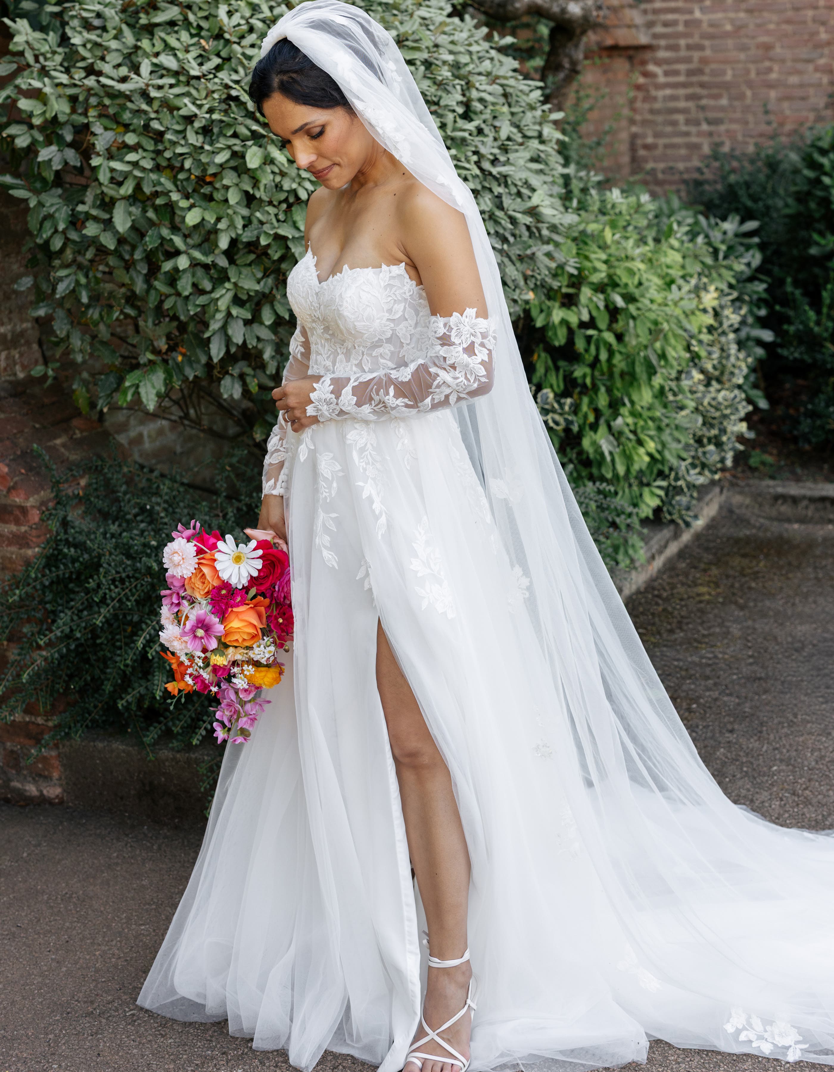 Kenza - a lace A-line with detachable sleeves and a front slit