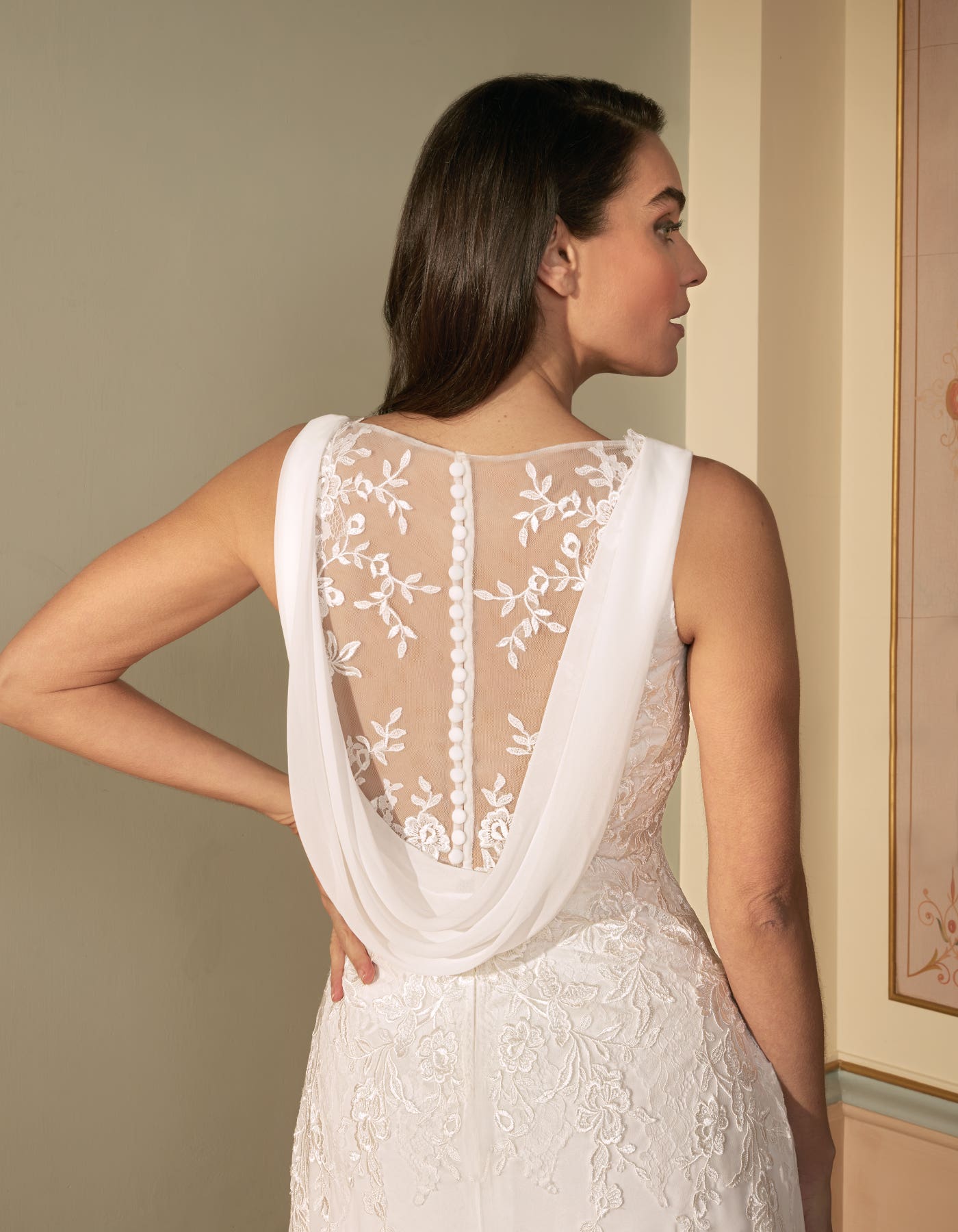 lace cowl back dress Lace Cowl Back Ivory Satin Sleeveless Mermaid Bridal Gown