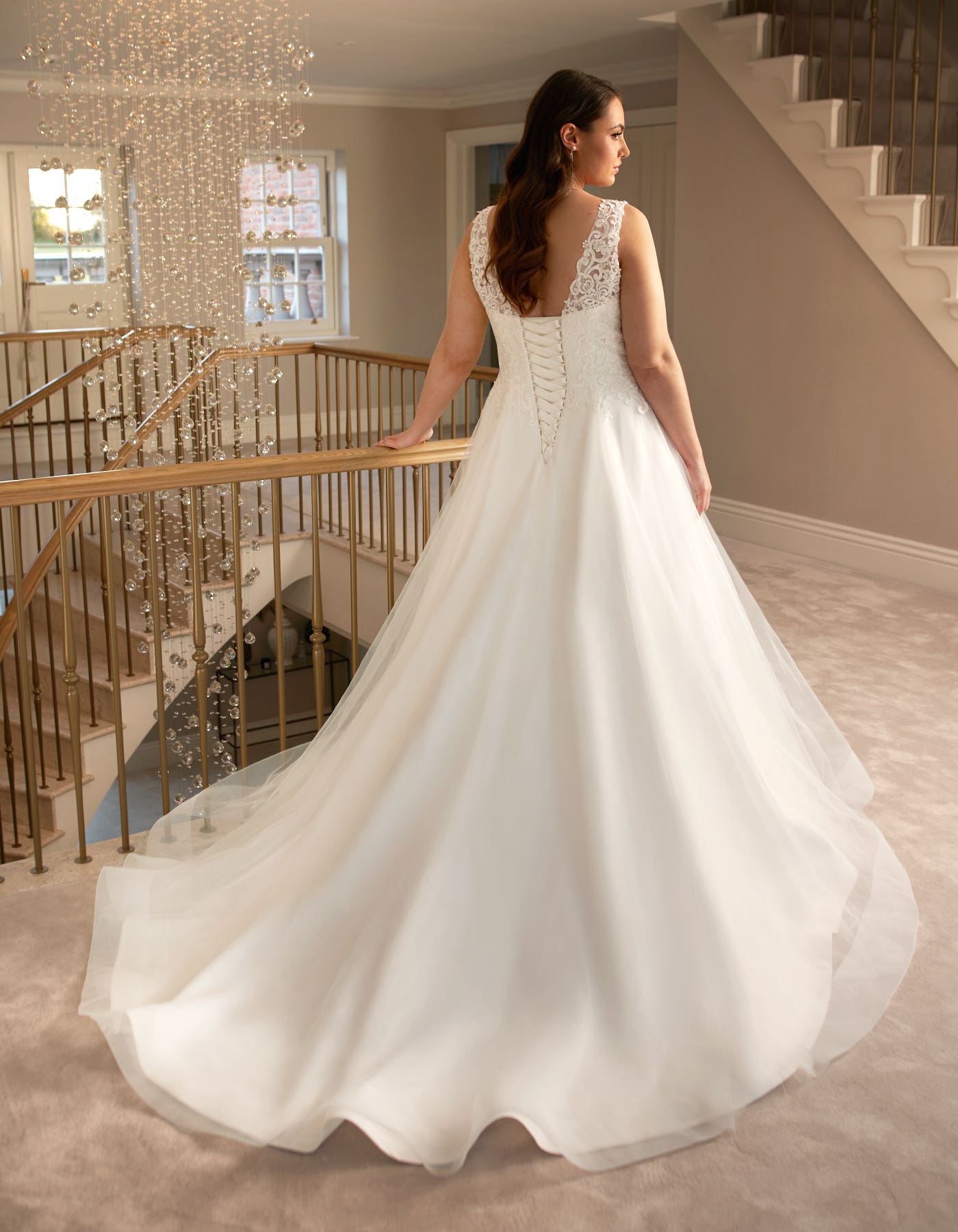 Liza tulle A-line with matt lace bodice and straps | wed2b Liza tulle A-line with matt lace bodice and straps | wed2b