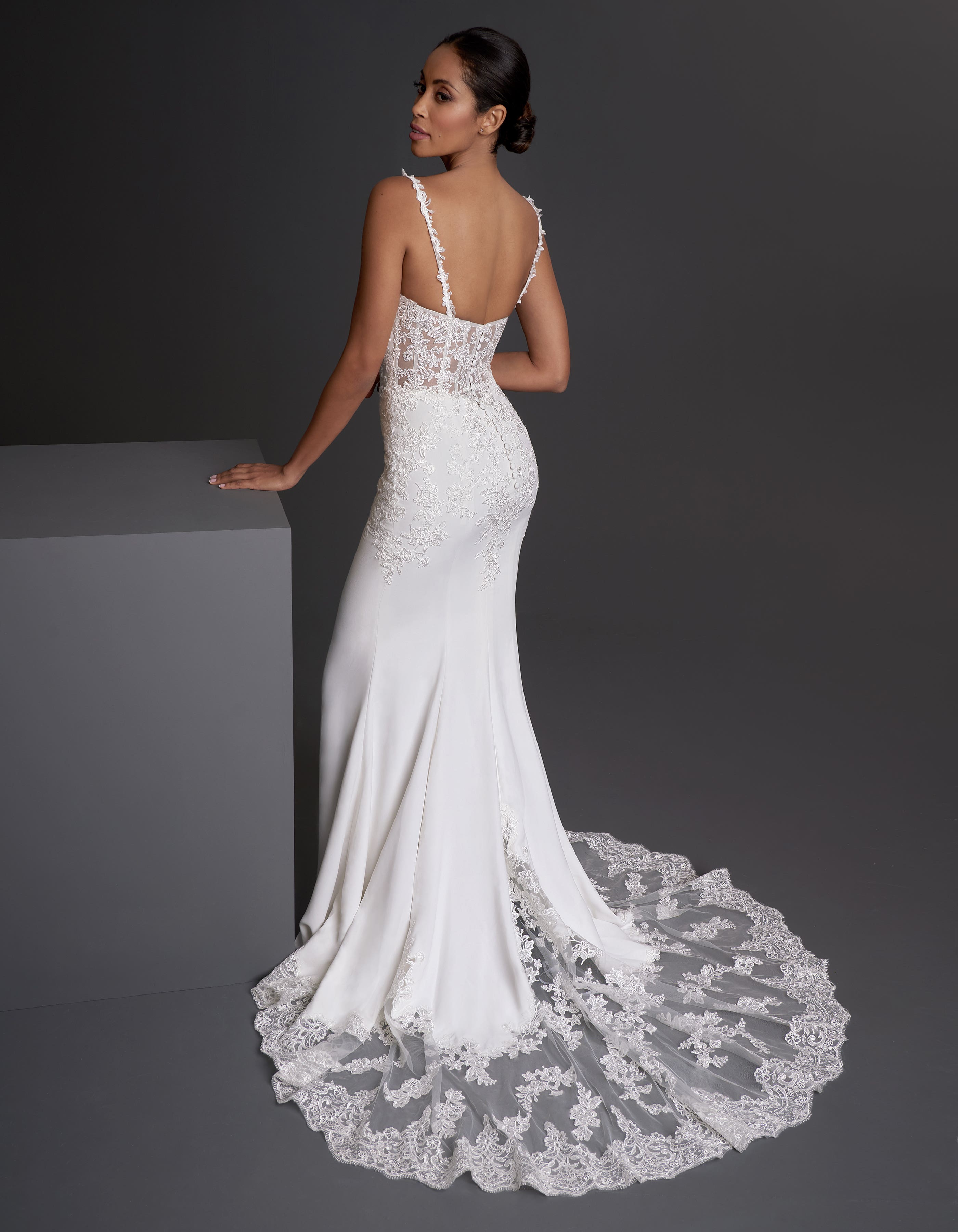 luca sheath wedding dress back signature