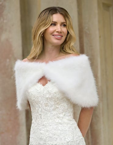 winter jacket for wedding dress Ivory Faux Fur Bridal Jacket (Anna Ivy07)