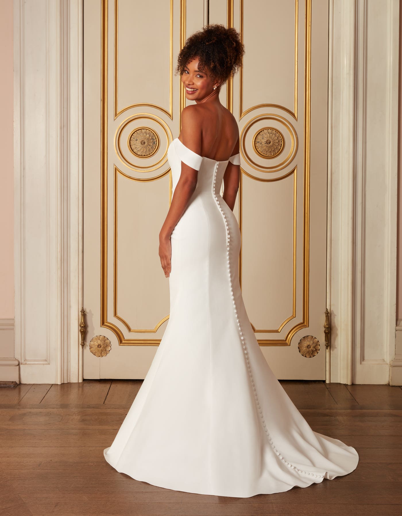 Niah Elegantly simple off-the-shoulder sheath | wed2b Niah Elegantly simple off-the-shoulder sheath | wed2b