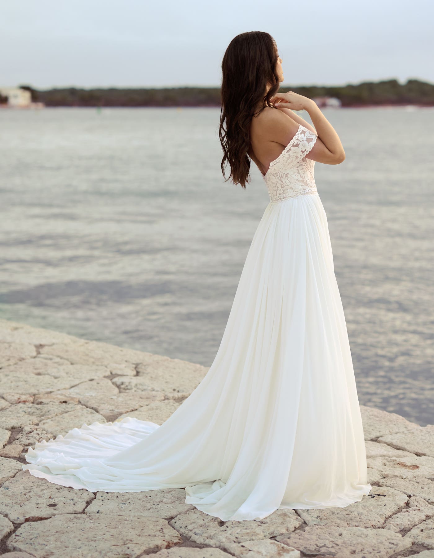 Ocean a lightweight chiffon wedding dress with taping details | wed2b Ocean a lightweight chiffon wedding dress with taping details | wed2b