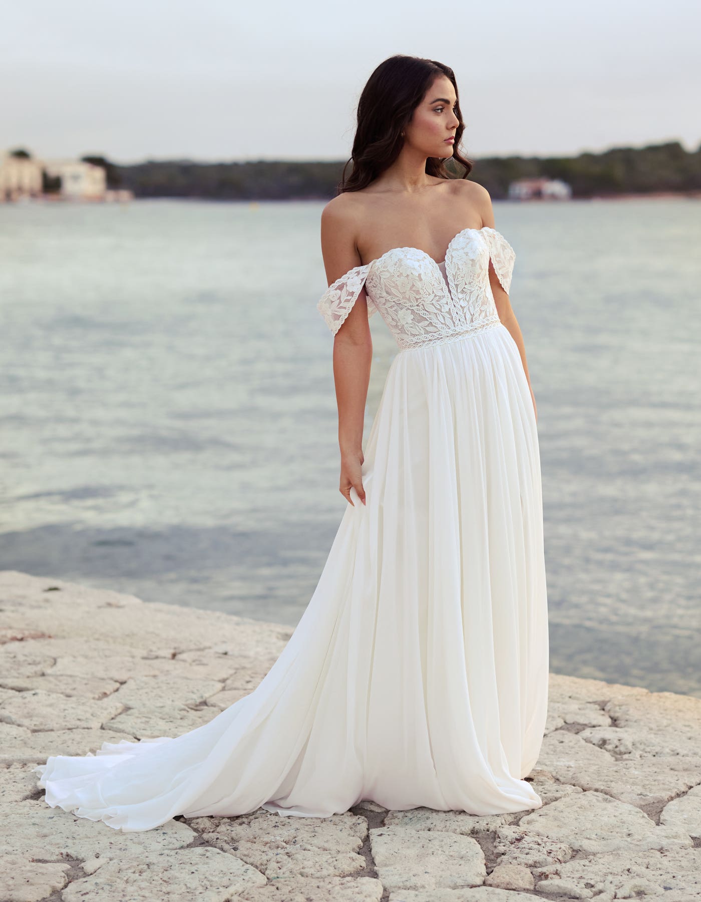 Ocean a lightweight chiffon wedding dress with taping details | wed2b Ocean a lightweight chiffon wedding dress with taping details | wed2b