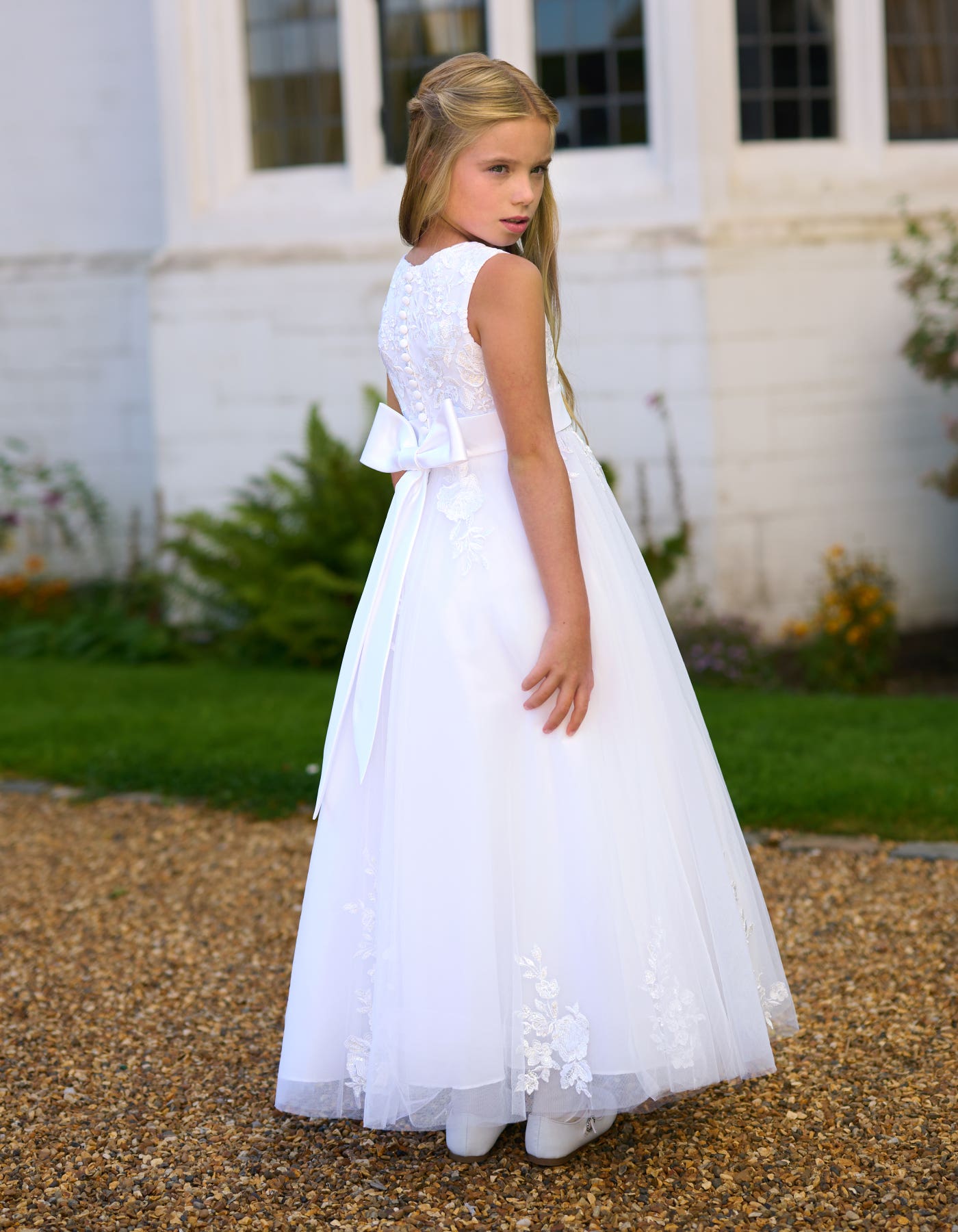 Orla holy communion dress - a classic floral lace dress with a bow back - Serena Rae | wed2b Orla holy communion dress - a classic floral lace dress with a bow back - Serena Rae | wed2b