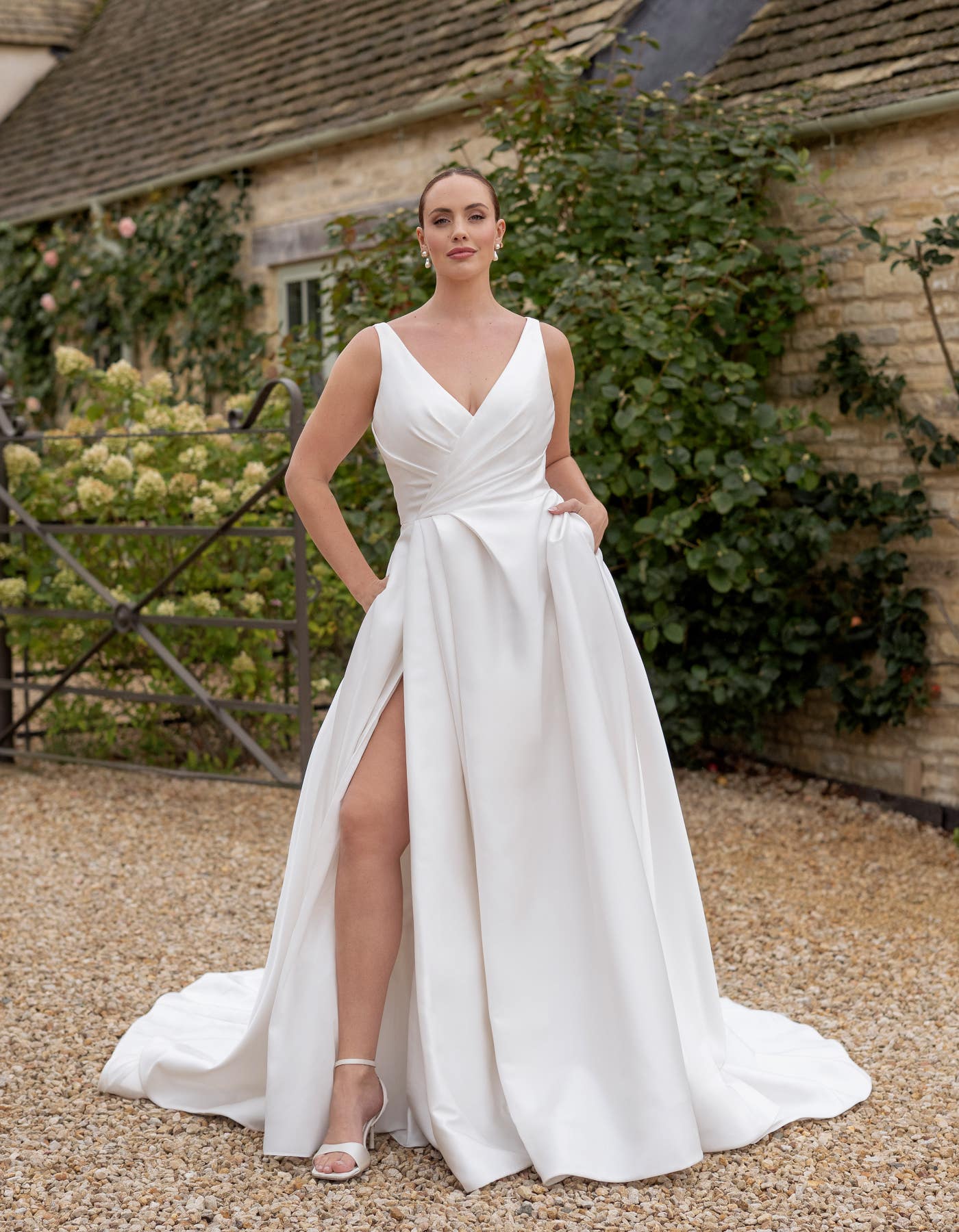 Positano a classic mikado gown with split skirt | wed2b Positano a classic mikado gown with split skirt | wed2b