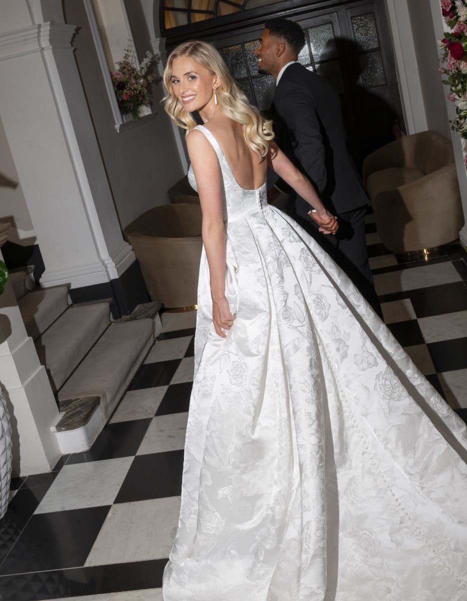 Reba - a brocade Mikado ballgown with basque waist