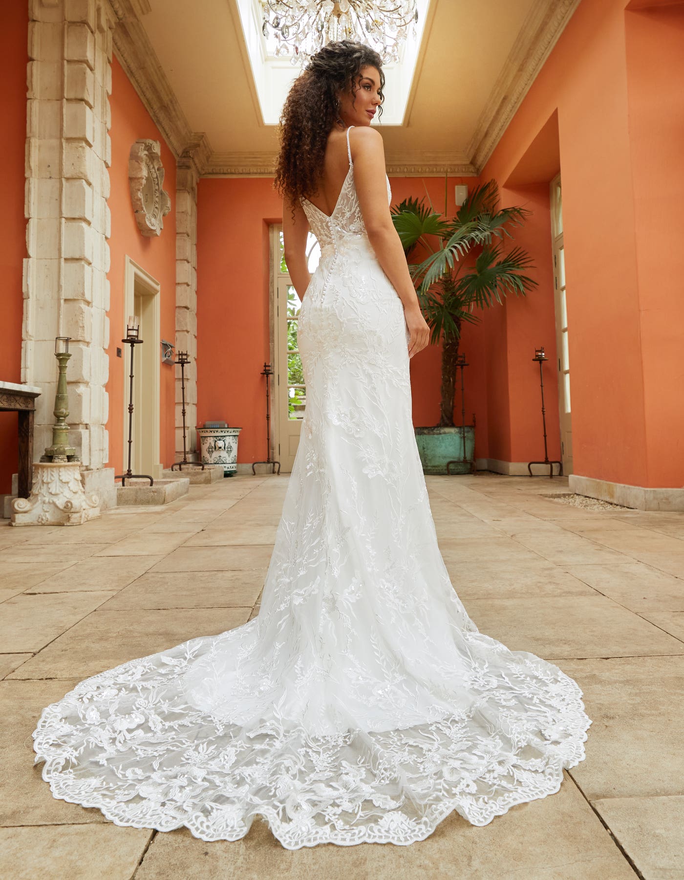 Remi a fitted sheath gown with botanical embroidery | wed2b Remi a fitted sheath gown with botanical embroidery | wed2b
