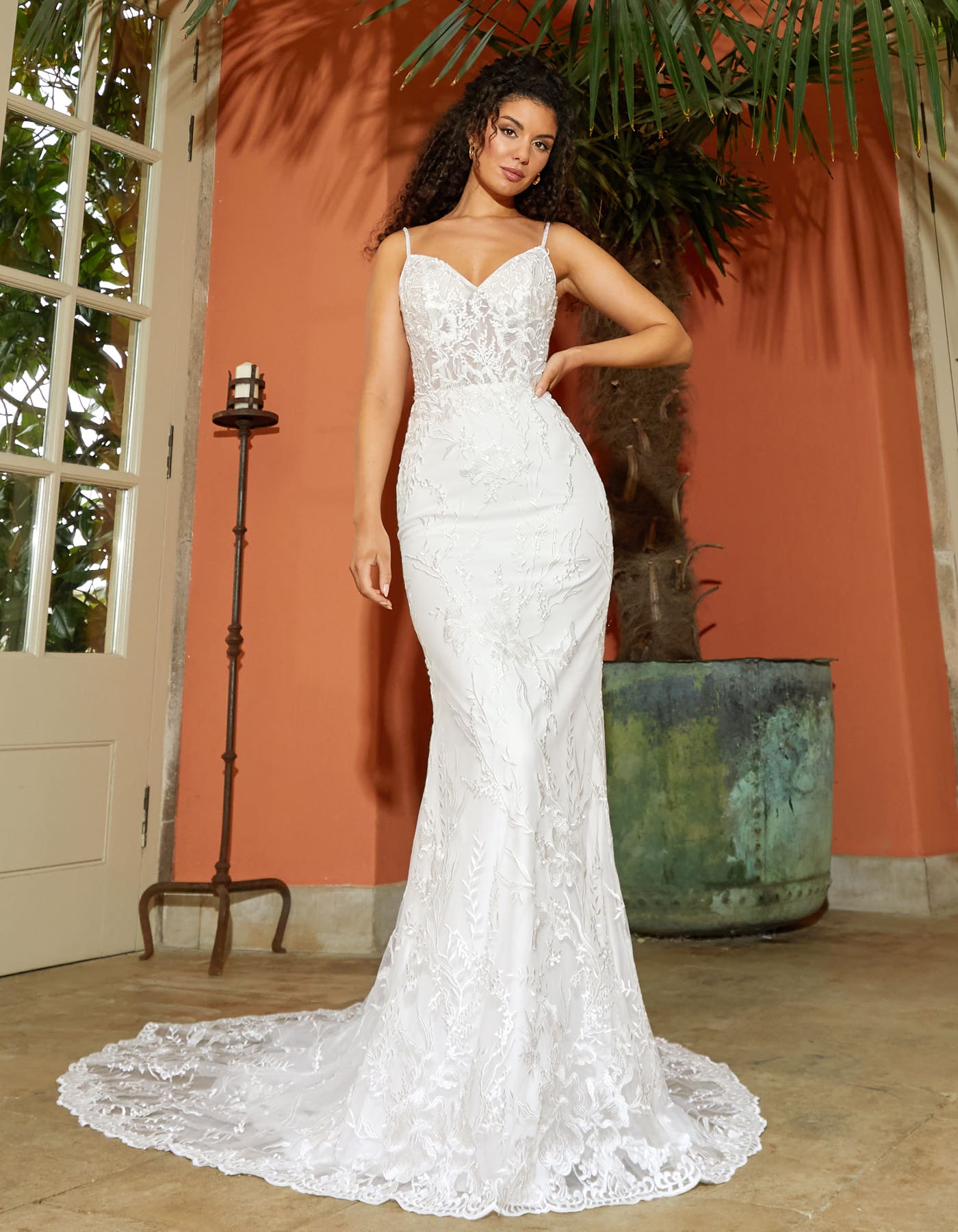 Remi a fitted sheath gown with botanical embroidery | wed2b Remi a fitted sheath gown with botanical embroidery | wed2b