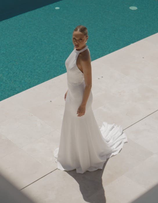 Robbie a satin halterneck sheath with low back | wed2b Robbie a satin halterneck sheath with low back | wed2b