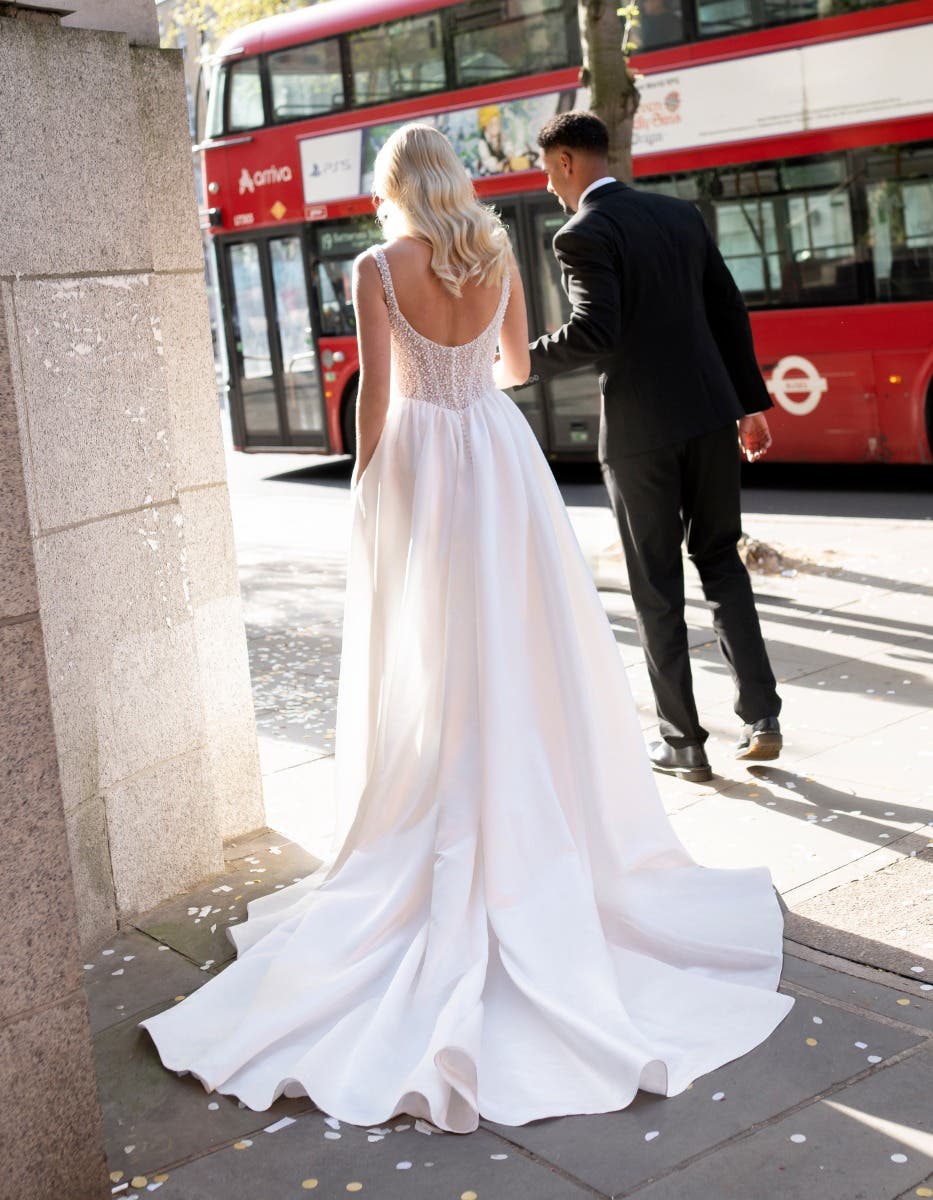 Rozalind - a satin ballgown with a pearl beaded bodice