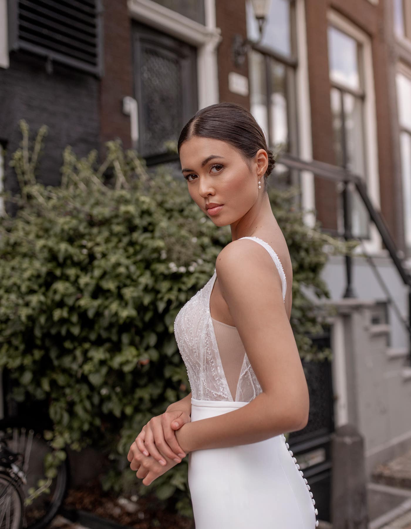 Sierah a contemporary sheath with beaded square neck bodice | wed2b Sierah a contemporary sheath with beaded square neck bodice | wed2b