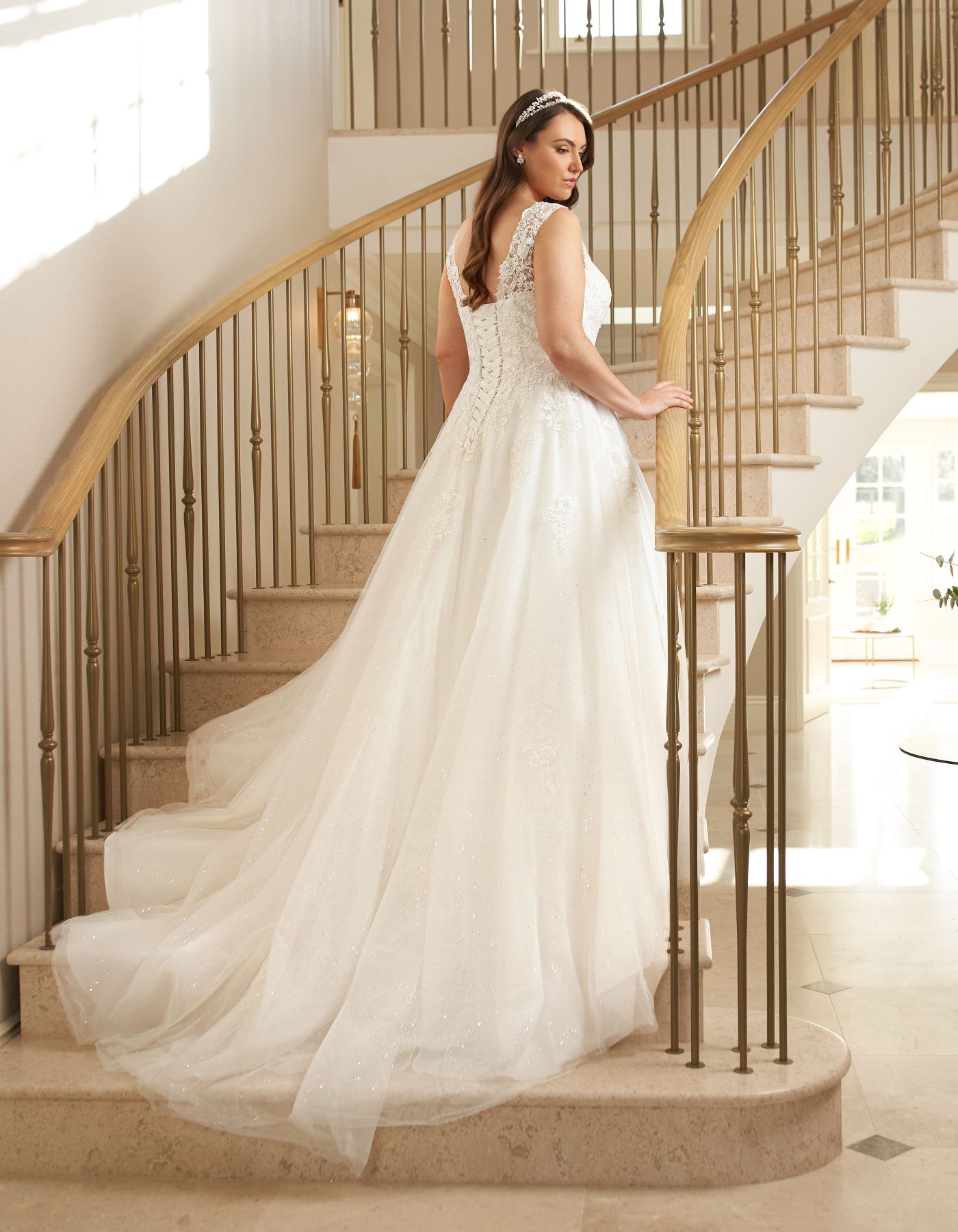 Sutton a glittery A-line with floral lace bodice and straps | wed2b Sutton a glittery A-line with floral lace bodice and straps | wed2b