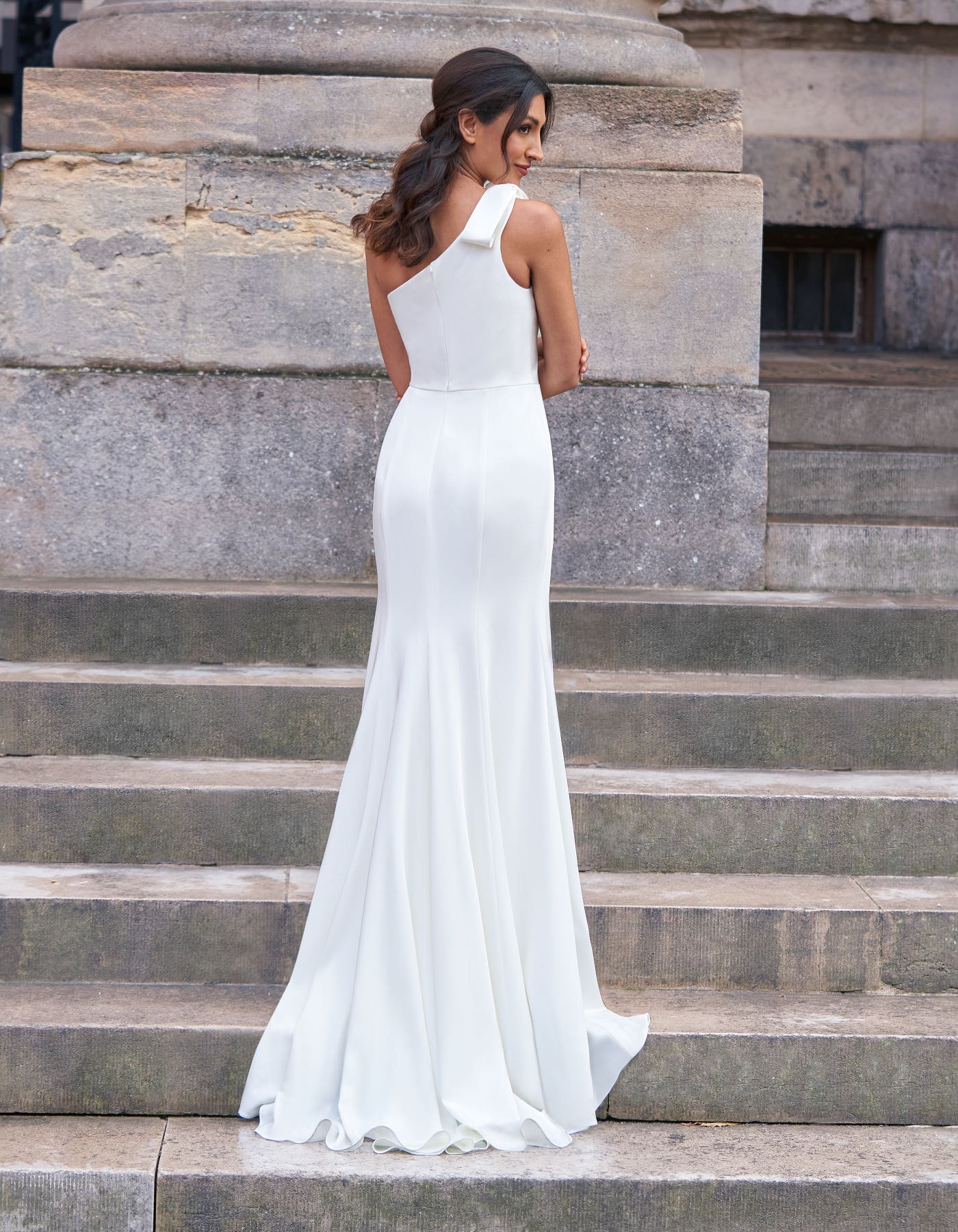Tyra a one shoulder sheath with split skirt | wed2b Tyra a one shoulder sheath with split skirt | wed2b