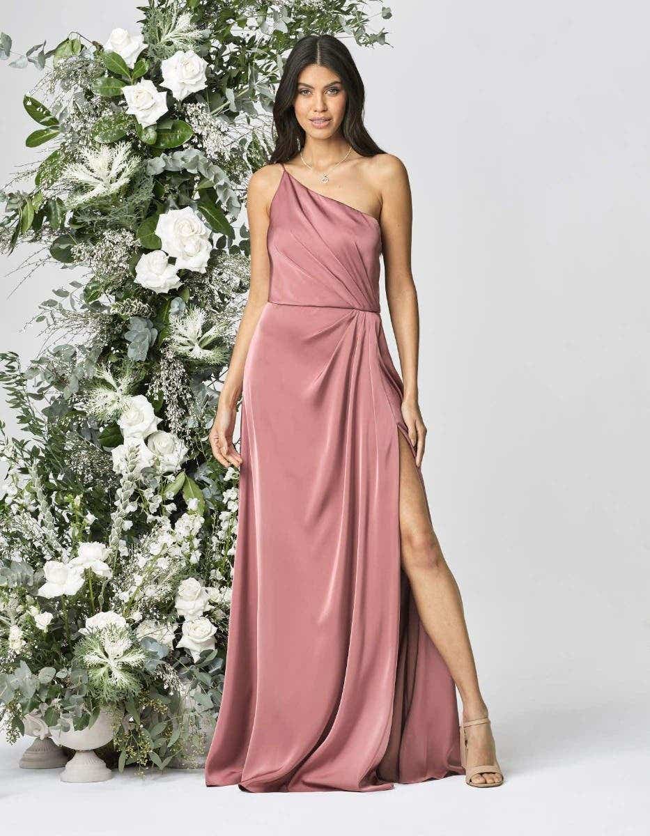 strapless open back dress Hot Pink Fitted Mermaid Party One Shoulder Modest Long Women Evening P –  bridalsew main image 1