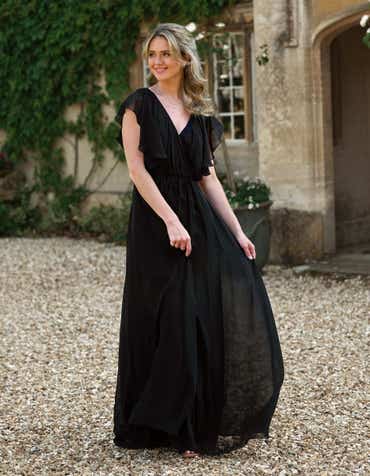 black bridesmaid dresses ireland Bandeau Satin Bridesmaid Dress with Neck Tie main image 1