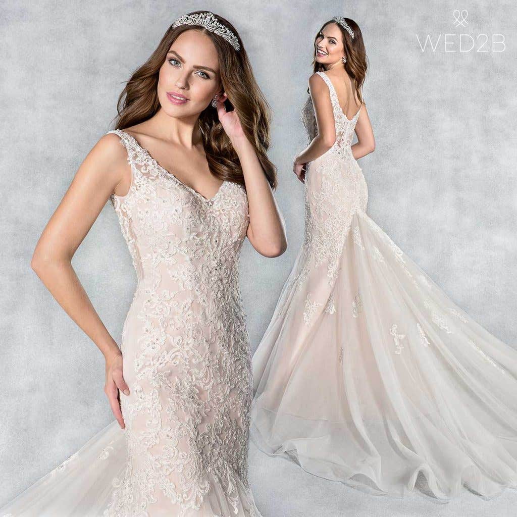 Fishtail blush wedding dress Camille