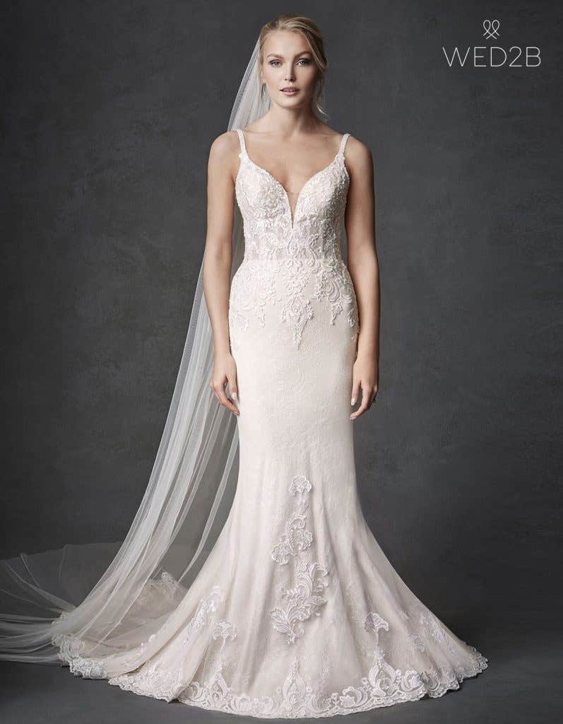 Front view of wedding dress with straps Syrah