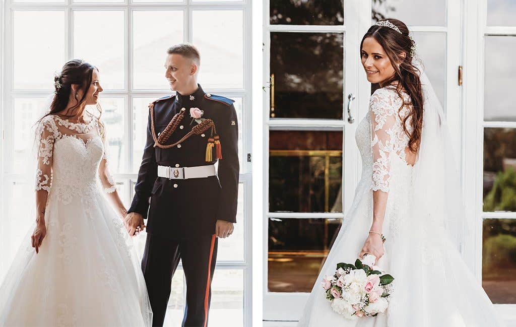 The bride wearing Breanna at her townhouse wedding