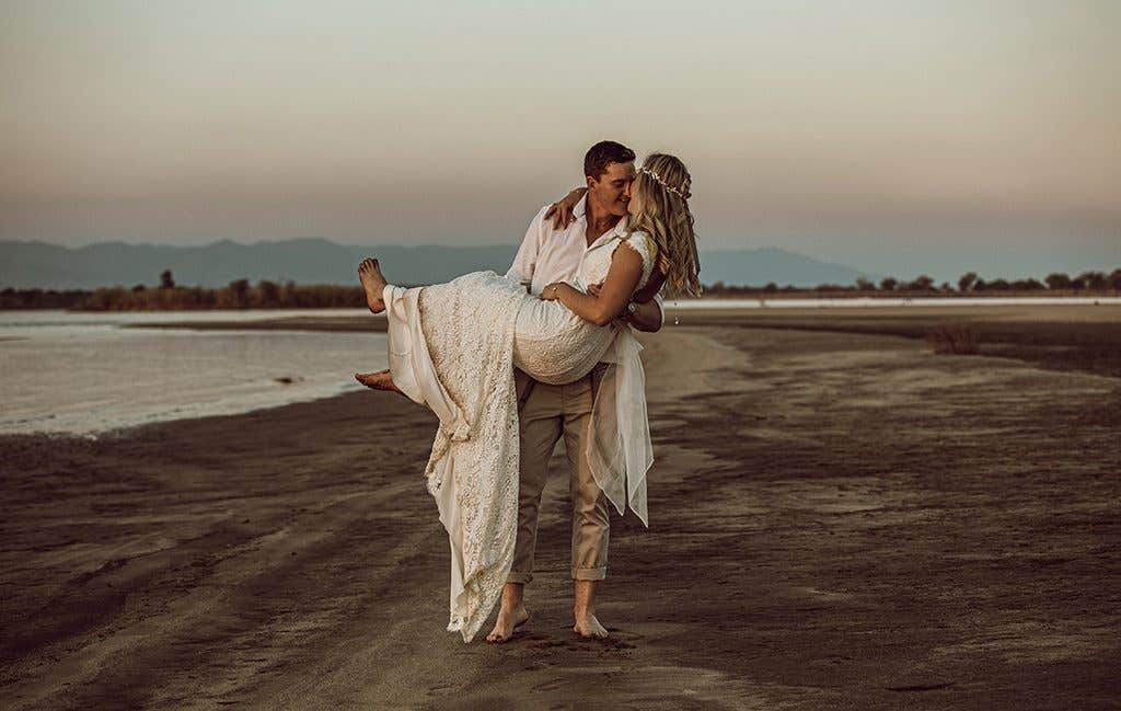 The happy couple at their safari wedding