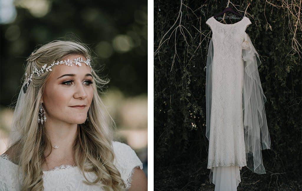 The beautiful bride and her boho wedding dress at her safari wedding