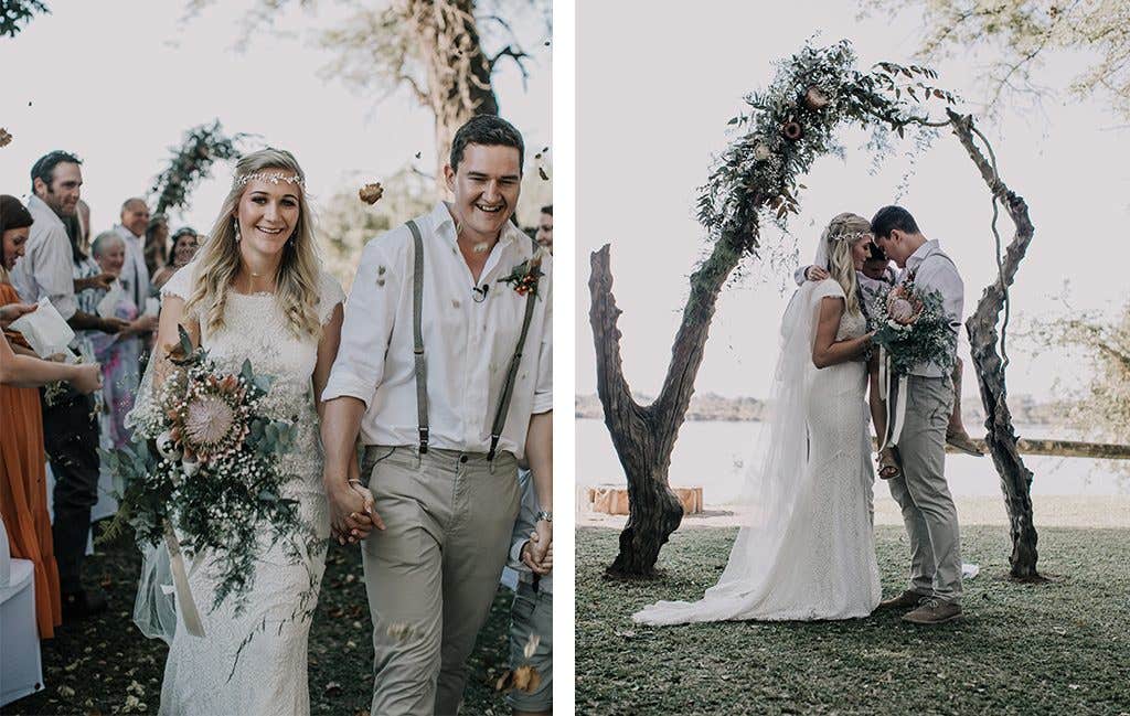 The married couple at their safari wedding