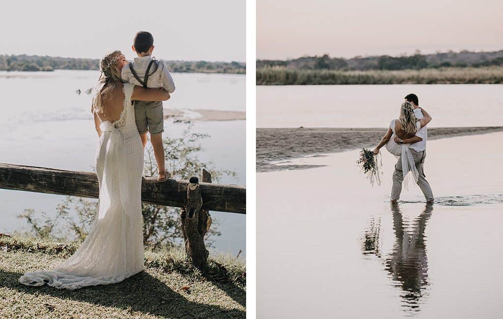 Taking in the beautiful views at their safari wedding