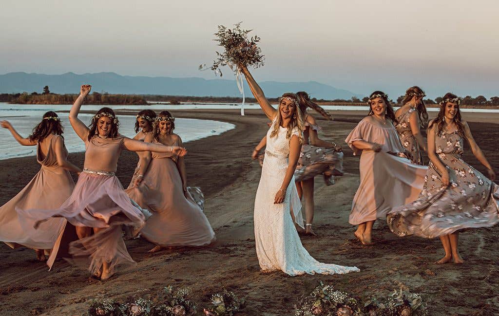 The bride and her bridesmaids at their safari wedding