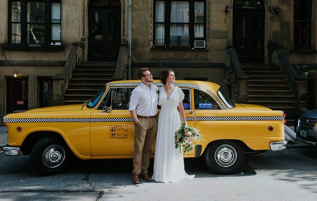 Classic taxi wedding photo for this New York wedding