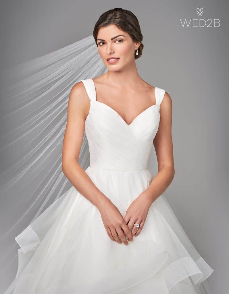 Front view of pleated wedding dress Elise by Anna Sorrano