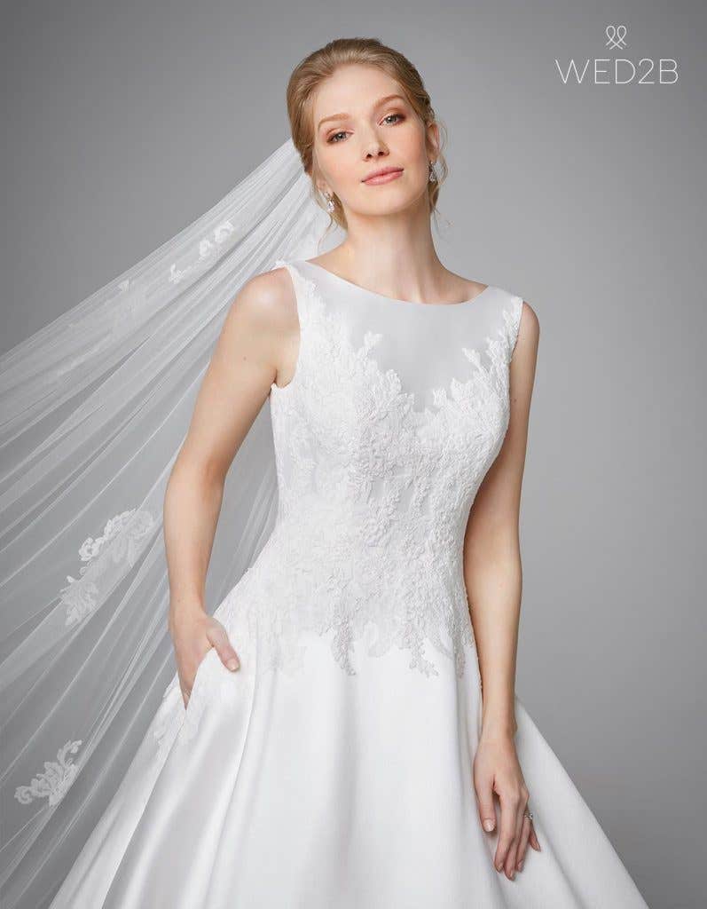 Front view of pleated wedding dress Phillipa by Anna Sorrano