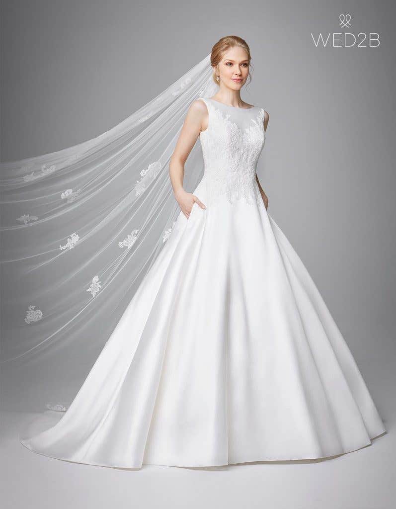 Front view of pleated wedding dress Phillipa by Anna Sorrano