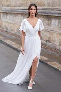 Full length front image of Everlee an Aline wedding dress, a soft boho design