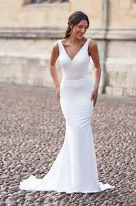 Full front image of Jett a timeless wedding dress in delicate crepe