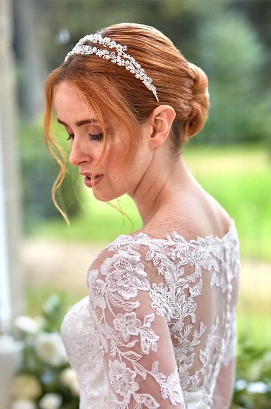 Double row silver bridal headband Maia