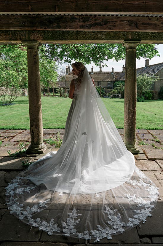 Bride in her wed2b wedding dress and bridal veil