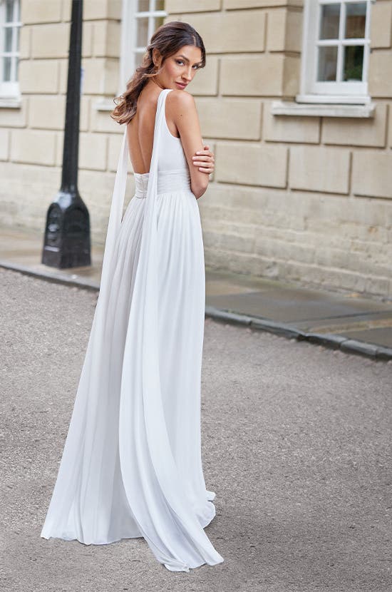 Full length back image of Amala a simple Chiffon wedding dress