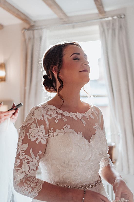 Rhiannon in her wedding dress on the morning of her wedding